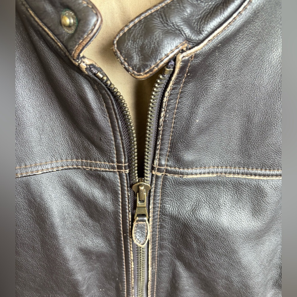 Vintage Brown Bomber Motto Leather Jacket Express Large Distressed Finish 90s. - Picture 2 of 16
